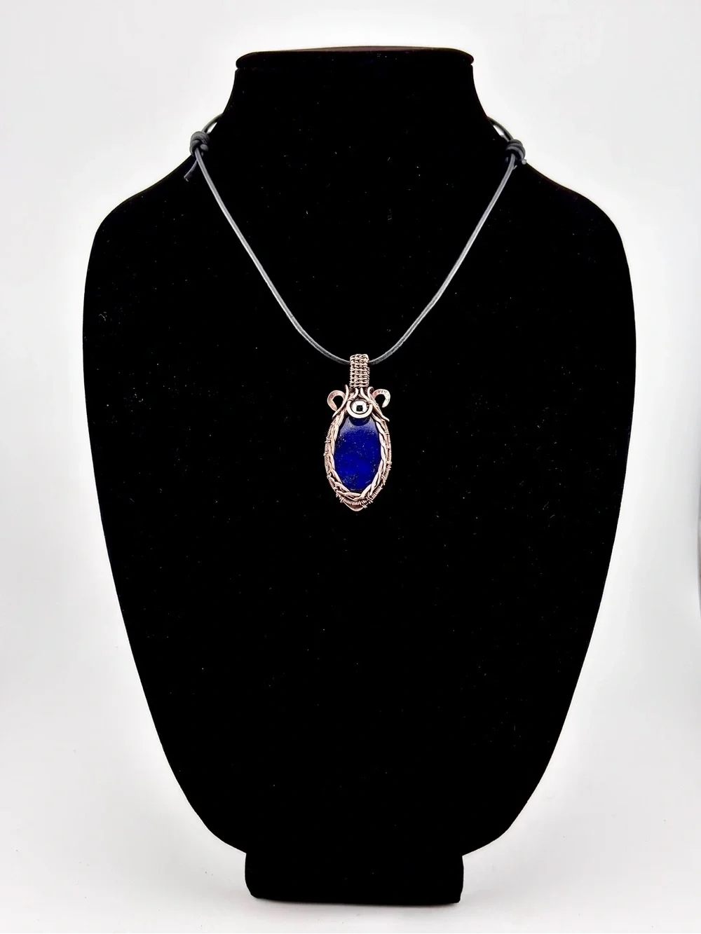 HANDMADE Lapis Lazuli Hematite Copper Wire Wrapped Masculine Pendant Necklace